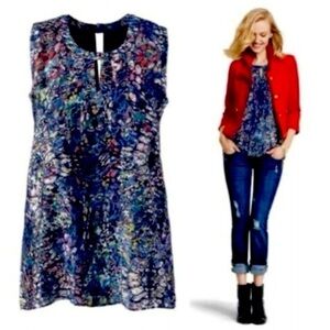 CAbi #3093 Women's Stained Glass Keyhole Sleeveless Blouse Size Small